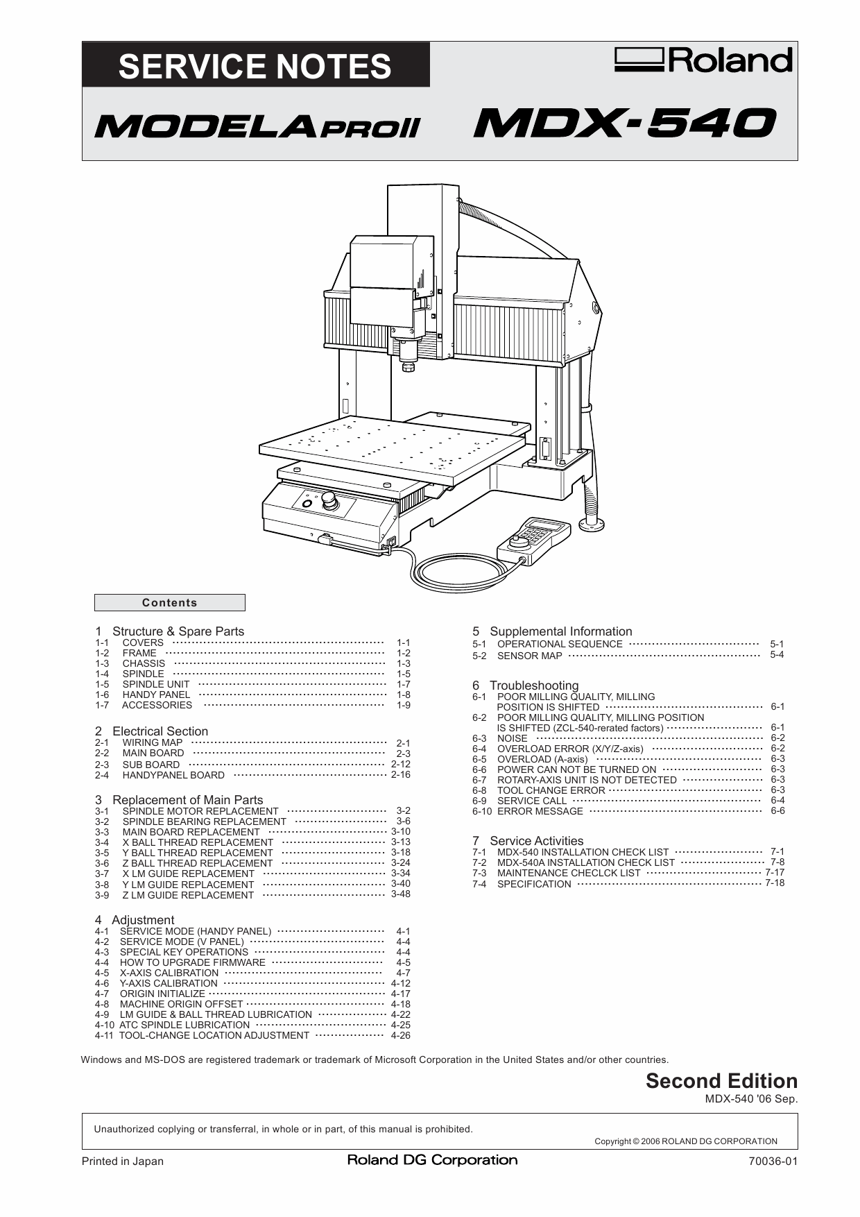 Roland MODELA-Pro2 MDX 540 Service Notes Manual-1